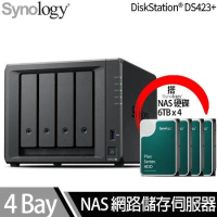 Synology群暉科技 DS423+ NAS 搭 Synology HAT3300 Plus系列 6TB NAS專用硬碟 x 4