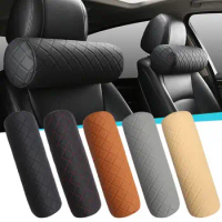 Car Seat Neck Pillow Headrest PU Leather Memory Foam Breathable Cervical Cylindrical Pillow Office Chair Headrest Universal
