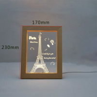創意diy木質相框led小夜燈3D內雕櫸木發光工藝亞克力相框擺件定制