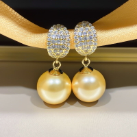 高品質南洋金珠耳釘正圓強光澳白珍珠耳環耳飾套裝氣質女925純銀