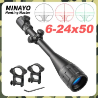 6-24x50 AOEG Sniper Rifle Hunting Optics Scope with Red&amp;Green Rangefinder Illuminated For Rifle Crossbow W/ 11/20mm Rail Mount