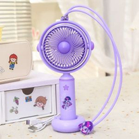 內地直送 - 可愛寶莉印花手柄帶底座可調角度掛脖風扇可手持三檔調速充電風扇