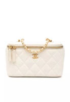 CHANEL 二手香奈兒小型菱格紋羊皮化妝箱，附鏈條