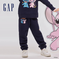 【GAP】女童裝 Gap x 史迪奇聯名 Logo印花刷毛束口鬆緊褲-海軍藍(847112)