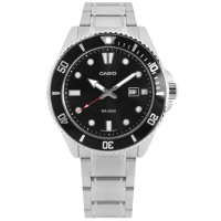 【CASIO 卡西歐】卡西歐 潛水錶 槍魚系列 水鬼 防水200米 日期 不鏽鋼手錶 黑色 44mm(MDV-107D-1A1V)