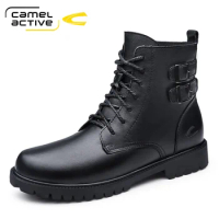 Camel Active Waterproof Men's Casual Genuine Leather Snow Boots High Top Male Casual Shoes Rubber Warm Winter Boots
