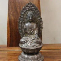 Vintage Handmade engraved Pure Silver Amitabha Tathagata Sakyamuni Buddha Statue