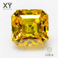 Moissaite Stone Golden Yellow Color Asscher Cut with GRA Report Lab Grown Gemstone Jewelry Making Materials Free Shipping