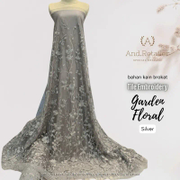(Harga 0,5meter) Bahan Kain Kebaya Mewah Warna SILVER ABU Brokat Tile Embroidery Garden Floral Benan
