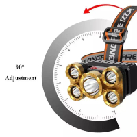 Senter Kepala 5 mata Headlamp High Power 3*XPE 38000W Waterproof Baterai Putih Charger Lampu Usb