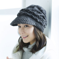 日本COGIT抗寒保暖條紋編織遮耳帽(黑灰色)