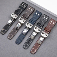 22mm Premium Watch Band Genuine leather folding button bamboo rivet belt For IWC Mark PILOT Strap Portugal with accessories