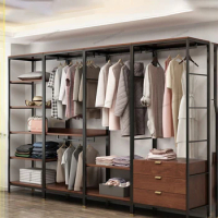 Metal simple wardrobe, doorless, open cloakroom rack, iron art bedroom, floor to floor clothes rack, storage rack