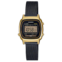 【CASIO 卡西歐】復古典雅數位米蘭腕錶/黑x金框(LA670WEMB-1)