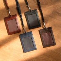 Sendy Leather BILBAO Lanyard Adjustable ID Card Name Tag Kulit Sapi Asli Awet Tidak Mengelupas Merah