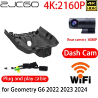 ZJCGO 4K DVR Dash Cam Wifi Front Rear Camera 24h Monitor for Geometry G6 2022 2023 2024