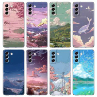 INS Japan Sunset Scenery Clear Phone Case For Samsung Galaxy S23 S22 5G S20 Ultra S21 FE 5G S10E S9 S8 S10 Plus Soft Back Cover