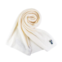 【KARL LAGERFELD 卡爾】金屬Q版老佛爺羅紋針織圍巾-白色
