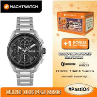 Jam Tangan Pria Hugo Boss Volane 1513949 Chronograph Black Dial Stainless Steel Strap Silver