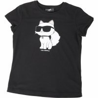 KARL LAGERFELD 小童裝 貓咪側身印花黑色莫代爾棉質TEE T恤