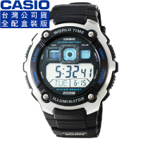 【CASIO】卡西歐多時區鬧鈴電子錶-黑(AE-2000W-1A 公司貨全配盒裝)