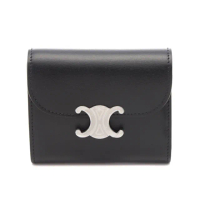 【CELINE】Small Flap Triomphe 凱旋門 牛皮 小號 翻蓋 零錢包 卡夾 皮夾 短夾 黑色 銀色 10D783DPV.38SI
