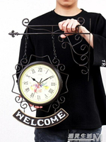 雙面掛鐘客廳鐘錶歐式個性家用時尚大氣復古現代簡約創意兩面掛錶 全館免運