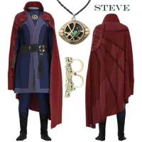 Doctor Strange Costume Kids Superhero Steve Doctor Strange Cosplay Costume Cloak Necklace Ring Halloween Costume for Adult Child