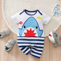 夏季寶寶純棉卡通連體衣紗布短袖薄款爬服空調服