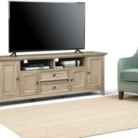 Amherst SOLID WOOD 72 Inch Wide Transitional TV Media Stand in Distressed Grey for TVs up to 80 Inch