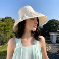 Korean Bow Fisherman Hat Women's Summer Fashion Show Face Small Anti-UV Sun Hat Big Brim Sunscreen Hat