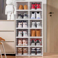 Transparent Large Capacity Shoe Container Stackable Shoe Boxes Foldable Shoe Storage Organizer Thickened Display Case Shoes Rack