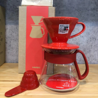 【HARIO】陶瓷濾杯 咖啡壺組 VDS-3012R 禮盒組(紅色手沖咖啡禮盒組 1-2人份)