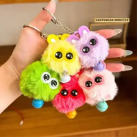 OEM SK-C1510 Gantungan Tas Kunci Keychain Cute Balls Monster / Ganci Tas Bulu Halus Lucu Dengan Lonc