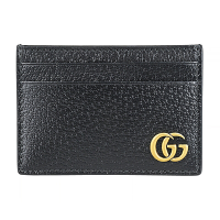GUCCI Marmont系列仿舊金屬LOGO小牛皮2卡開放式證件鈔票卡夾(男款/黑)