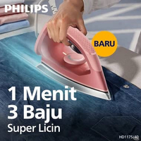 Baru! Philips Setrika Kering HD1175/40 - Pink - 3 Baju 1 menit, nyetrika super licin di semua bahan,