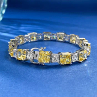 Fine Square Topaz Moissanite Bangle Bracelet 100% Real 925 Sterling silver Wedding Bracelets For Women Men Promise Party Jewelry