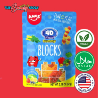 AMOS 4D Mixed Fruits Gummy Blocks - Assorted Fruity Flavors Strawberry Lemon Blueberry Apple - Edibl