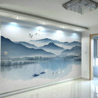 新式水墨墻紙3d客廳沙髮電視背墻壁畫辦公室意境壁紙壁佈
