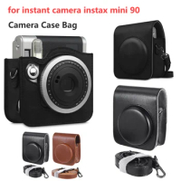 Vintage Camera Case Bag with Shoulder Strap PU Leather Soft Protective Case Premium Trave Bag for Fujifilm Instax Mini 90 Camera