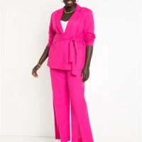 Plus Size Barbiecore Pink Women Suit Set For Work Tie Waist Blazer+Pant Evening Party Prom Dress Custom Made costume femme