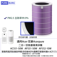 PUREBURG 適用Acer宏碁Acerpure循環空氣清淨機AC551-50W AP551-50W AP352-10W 副廠HEPA濾網