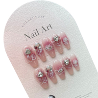 [HANDMADE]Artificial Nail Sweetheart Lace Pattern Long Trapezoid Blush Gradient Wedding Nail Art Phototpy Nails Reusable and Removable Nails