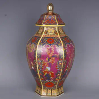 Qing Dynasty Yongzheng Enamel Flowers And Birds Six Square Large Ginger Pot Antique Craft Porcelain Home Furnishings ceramic jar