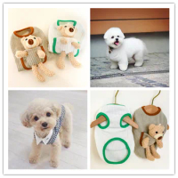 Dog Costumes For Teddy Bichon Small and Medium-Sized Spring and Summer Cat Clothes Cream Waffle Bear Pocket Vest With Plush Toy