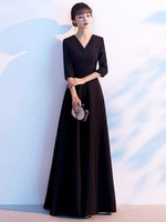 晚禮服連身裙  黑色晚禮服女高級感合唱演出服長裙主持高端宴會氣質鋼琴演奏藝考