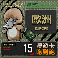 【鴨嘴獸 旅遊網卡】歐洲eSIM 漫遊卡 15日吃到飽 歐洲上網卡(歐洲地區 免插卡 eSIM卡)