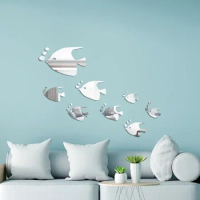 Ocean bubble fish living room mirror wall paste bedroom bed head creative wall self-adhesive acrylic decoration mirror sticker