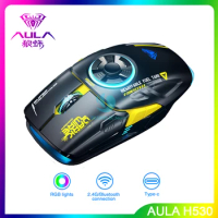 AULA H530 Wired Wireless four-mode Mouse Wired decompress charging gyro rotating esports gaming RGB mouse