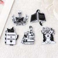 10Pcs Magic Books Charms Skeleton Woman Loves Books For Earring Keychain Pendant Necklace Diy Making